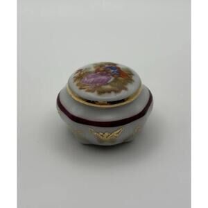 Vintage F.M. Limoges France Porcelain Trinket Box Rococo Lovers 1.6"